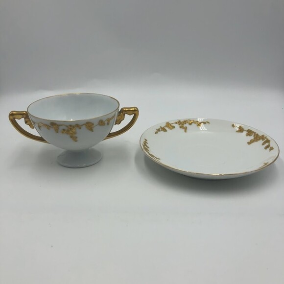 Vintage Rosenthale Tea Cup and Saucer Set Bavaria Two Handles Gold Trim - Picture 6 of 14